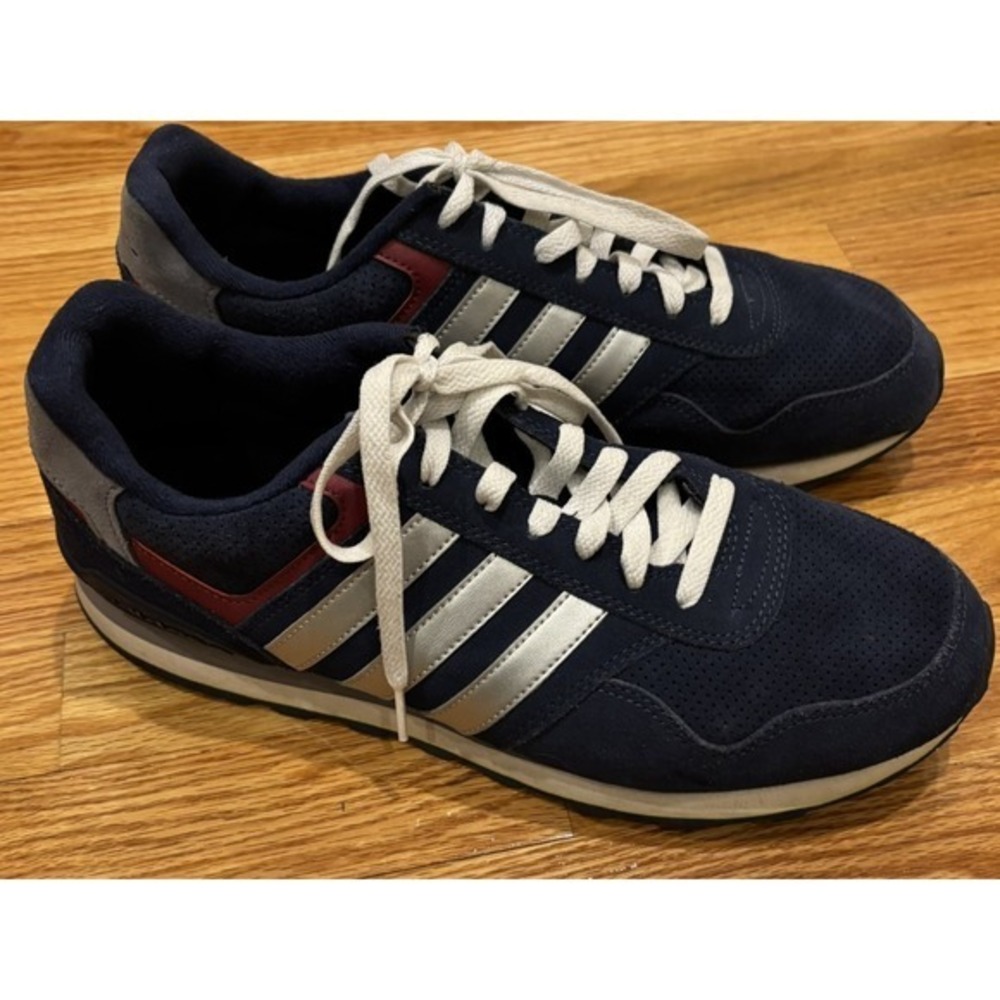 Adidas RUNEO 10K Men's Suede Blue‎ Silver Red Retro Sneakers Sz 12